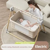 2025 New Electric Baby Rocking Bed with Mosquito Net Portable Home Baby Rocking Bed Multifunctional Baby Cradle Foldable