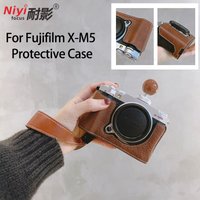 Camera Case for Fujifilm X-M5 Retro Leather Camera Bag Half Base Body Case Fuji XM5 Wrist Strap Anti-slip Outdoor Portable