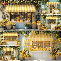 Mocsicka Summer Photography Backdrop Lemonade Shop Sunflower Decoration Baby Shower Newborn 1st Party Backgrounds For Photograph