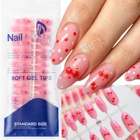 150Pcs Glossy Pink Cherry Polka Dots Press On Nail Medium Almond Full Cover Fake Nails Sweet Summer Fruits Print False Fingertip