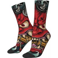 Vintage Oni Mask Japanese Culture Art Men's compression Socks Unisex Samurai Street Style Seamless Printed Novelty Crew Sock