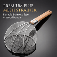 Wooden Handle Stainless Steel Skimmer Heat Resistant Kitchen Utensil Tool Solid Spider Strainer Ladle Fryer Oil Colander