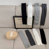 Split Toe Socks Women Korean Japanese Harajuku Combed Cotton Tabi Sox Black White Gray Stripes Soft Comfortable Calf Socks