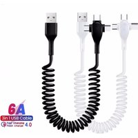 120W 3-in-1 USB C Cable Super Fast Charging Spring Retractable Data Cable For iPhone Huawei Xiaomi Phone Quick Charger Data Cord