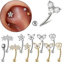 1PC Surgical Steel Skull Butterfly Flowers Heart Cz Eyebrow Ring Curved Barbell Ear Cartilage Tragus Helix Body Piercing Jewelry