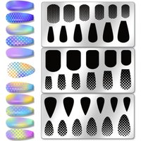 Stainless Steel DIY Nail Art Templates Template Tool Rectangle Mixed Shapes 12x6cm 3pcs/set