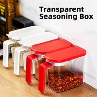 Kitchen Seasoning Box Spice Salt Sugar Jars Pepper Condiment Storage Transparent Container With Spoon Kitchen Accessories