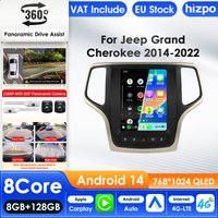 Hizpo 2Din Intelligenter 360-Grad-Kamera Android 14 Auto-Multimedia-Player für Jeep Grand Cherokee 2014-2022 Auto AC GPS Carplay Autoradio 9,7 Zoll Tesla-Stil Intelligenter Bildschirm QLED-Display