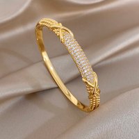 Greatera Classic Cross-textured Full-diamond Copper Cuff Bangle Luxury Temperament Delicacy Men Women's Wedding Bracelet Gifts