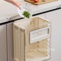 Large Capacity Kitchen Waste Bin Wall Hanging Foldable Trash Can Cream Gray High Color Value Plastic Storage Bin for Household