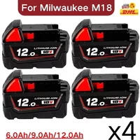 100% Original für Milwaukee M18 Elektrowerkzeug-Akku, Ladegerät, BR, XC, 18V, 12000mAh M18B5, 48-11-1860, Eingebauter 18650 Akku