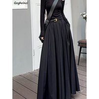 Skirts Women Spring Pleated Floor Length Solid Simple Classic Graceful Popular Newly Young Stylish Cool Korean Style Hot Sale