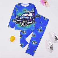 Milchseide Cartoon Berg Auto Junge Langarm-Oberteil und Lange Hose Pyjama-Set, Geeignet für Jungen im Alter von 3 bis 8 Jahren