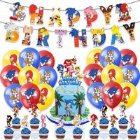 Sonic-themed Birthday Party Decoration Set Sonic Banners Cake Toppers Balloons Spiral Hanging Decorations Baby Boy Bath Supplies