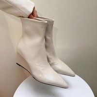 Wedge Heel Booties Fashion Pointed Toe Rear Zipper Soft Sole Anti-slip Wear-resistant Single Boots