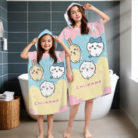 Chiikawa Parent-Child Hooded Bathrobe, Pastel Cloud Star Quick Dry Absorbent Poncho Towel for Beach Pool