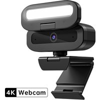 4K USB Webcam with 3-Color Fill Light, Autofocus Camera with Tripod, Type-C Adapter & Gift Box for Streaming and Meetings