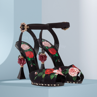 Roses Pattern Peep Toe Sandals Ankle Strap Belt Walking Shoes for Women Strange Style Heel Fashion Shoe 2025 Zapatos Para Mujere