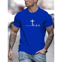 Men's 100% cotton summer loose and comfortable fashion cross print slim fit casual sports round neck short sleeved T-shirt top