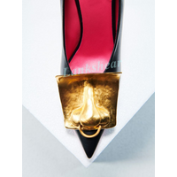 Oversize Hammered Gold Metal Keyhole Lock Buckle Pumps For Women Pointed Toe Slip On Stiletto Heel Luxury Statement Footwear
