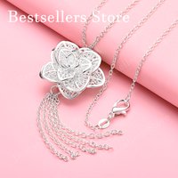 925 sterling silver 16-30 inch exquisite tassel flower pendant necklace, women's fashion accessories, wedding jewelry