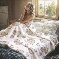Pusheen Katze Erdbeerrosa Flanelldecke Perfekt für Sofa, Büro, Bett, Reisen, Schlafen, Lesen, Entspannen, Camping, für den Einsatz in allen vier Jahreszeiten