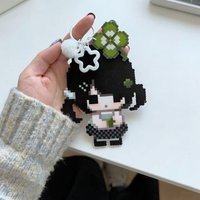 Retro Still Little Girl Four-leaf Clover Pendant Keychain Cute Pixel Style Acrylic Student Pendant Spelled Bean Style Cute Gift