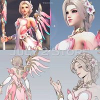 Ow 2 Mercy Cosplay full costumes and sets Wig Cosmetics Pink Wig Sakura disfraz mujer sexys outfits