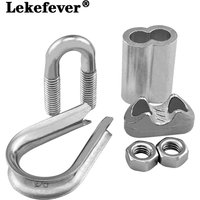 2/5/10pcs Wire Rope Clamp Kit Heavy Duty U-Shaped Clamp & Aluminum Sleeve & Chicken Heart Ring Wire Rope Hardware Accessories