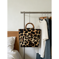 Vintage leopard print women's handbag, high-quality imitation bamboo handle design, portable large-capacity women's shoulder bag