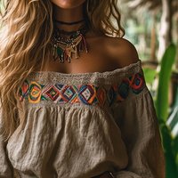Bohemian Casual Off-Shoulder Vintage Printed Women Blouse Lace Patchwork Long Sleeve Loose Ethnic Vacation Autumn Female Blusa