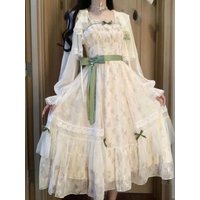 2025 New Lolita Sweet Chiffon Long Sleeve Sun Protection Cardigan+ Y2k Sexy Slim Waist Bow Dress for Women Summer Two Piece Sets