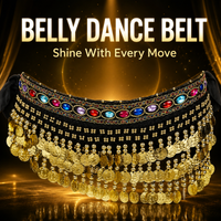 Belly Dance Hip Scarf Belt Women Gold Coin Tassel Waist Chain Colorful Gem Stage Performance Dance Costume Accessory