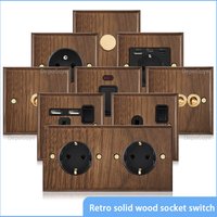 Schwarzes Retro-Wand-Schalterpanel aus Walnussholz, 1-4-fach, 2-Wege, Massivholz, Doppelsteckdose EU/FR, USB-C, Elektrische Steckdose