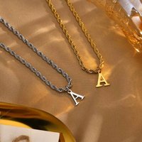 Chic Initial Necklace for Men Women,Stainless Steel A-Z 26 Letter Charm with Twisted Rope Chain,Minimalist Jewelry Giift