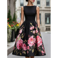 Women's Elegant Summer Floral Print A-Line Midi Dress For Women Casual Street Vacation Trendy Sleeveless Fitted Sexy Dress