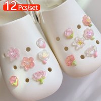 12Pcs Flower Shoe Charms for Clog Sandals Shoe Accessories Decoration Summer Cute Flower Shoes Charm for Adults Women