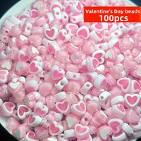 100pcs 8mm Pink Peach Heart Style Beads For Jewelry Making DIY Couple Bracelet Necklace Handicrafts Small Business Supplies