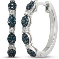 Luxury Silver Color Blue White CZ Hoops Women's Earrings Geometric Circle Party Daily Wear