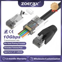 ZoeRax CAT6A CAT7 Connector, RJ45 Connectors Pass Through CAT6A CAT7 Shielded, 3-Prong with Strain Relief Boots Black