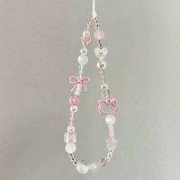 Cute Sanrio Hello Kitty Cat Pink Phone Chain Beaded Chain Keychain Jewelry Camera Hanging Rope Cartoon Kitty Phone Strap Gift