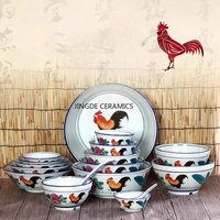 1pc Ceramic Rooster Bowl Rice/Lamian Noodles Bowl Ceramic Rooster Patterned Tableware Kitchen Utensils Chinese Style Bowl