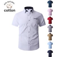 Summer Cotton Men's Short Sleeve Business Shirt Formal Dress Shirt Contrast Collar Pocket Office Wedding Wear Plus Size M-5XL