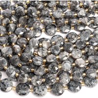 LABRADORITE GEMSTONE BEADS 8MM 10MM BLACK FACETED COIN LOOSE BEADS FOR DIY JEWELRY MAKING HANDMADE HOLIDAY GIFT HEALING STONE DI