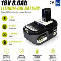 EU-Lagerbestand für Ryobi ONE+ 18V 6,0Ah 8,0Ah Akku P102 P103 P104 P105 P107 P108 P109 P122 P190 Kabelloser Werkzeugakku