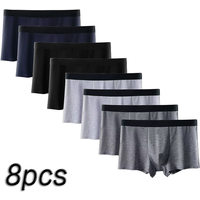 8-Piece Set Of Solid Color Men's Boxer Shorts, Elastic And Comfortable Underwear, Men's Casual Breathable Underwear