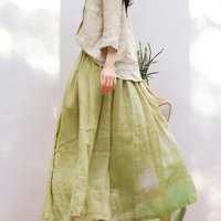 Spring Summer New Arts Style Women 100% Ramie Thin Natural Fabric Long Skirt All-matched Casual Loose A-line Skirt Good Quality