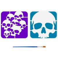 2 Pcs Skull Pattern Stencils with Brush 5.9x5.9inches Skull Painting Template Multiple Skull Painting Templates for DIY Crafts