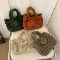 Fashion Solid Color Handwoven Bag Handmade Vintage Knitted Handbag Elegant Large Capacity Crochet Handbag Women Use