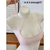 Invisible Low-Neck Thin Strap Women's Bra Summer Thin Model Gathering Anti-Sagging Slimming Wireless Nylon Fabric V-Neck Bra